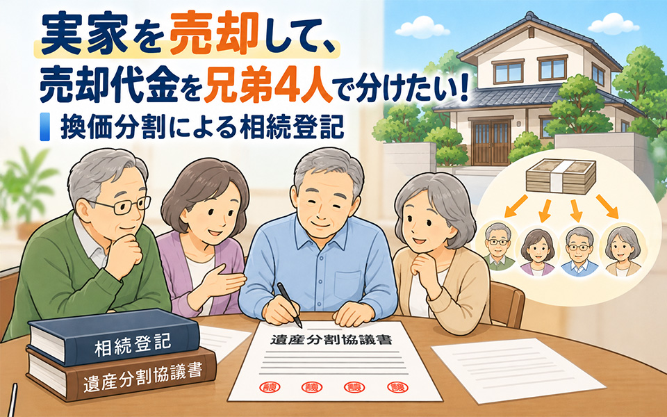 実家を売却して、売却代金を兄弟4人で分けたい! 換価分割による相続登記